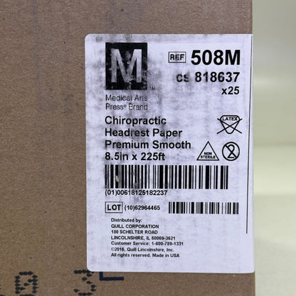 MEDICAL ARTS PRESS (25 PACK) Chiropractic Headrest Paper Premium Smooth 8.5" x 225" White 508M