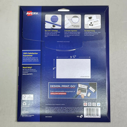 AVERY (5-PACK) 250 Business Cards Matte White Sure Feed Printable 2"x3-1/2" 5371