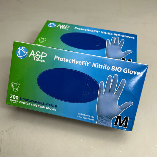 ASP GLOBAL (2 Pack, 200 Each) Protective Fit Nitrile Bio Powder Free Gloves Medium Blue