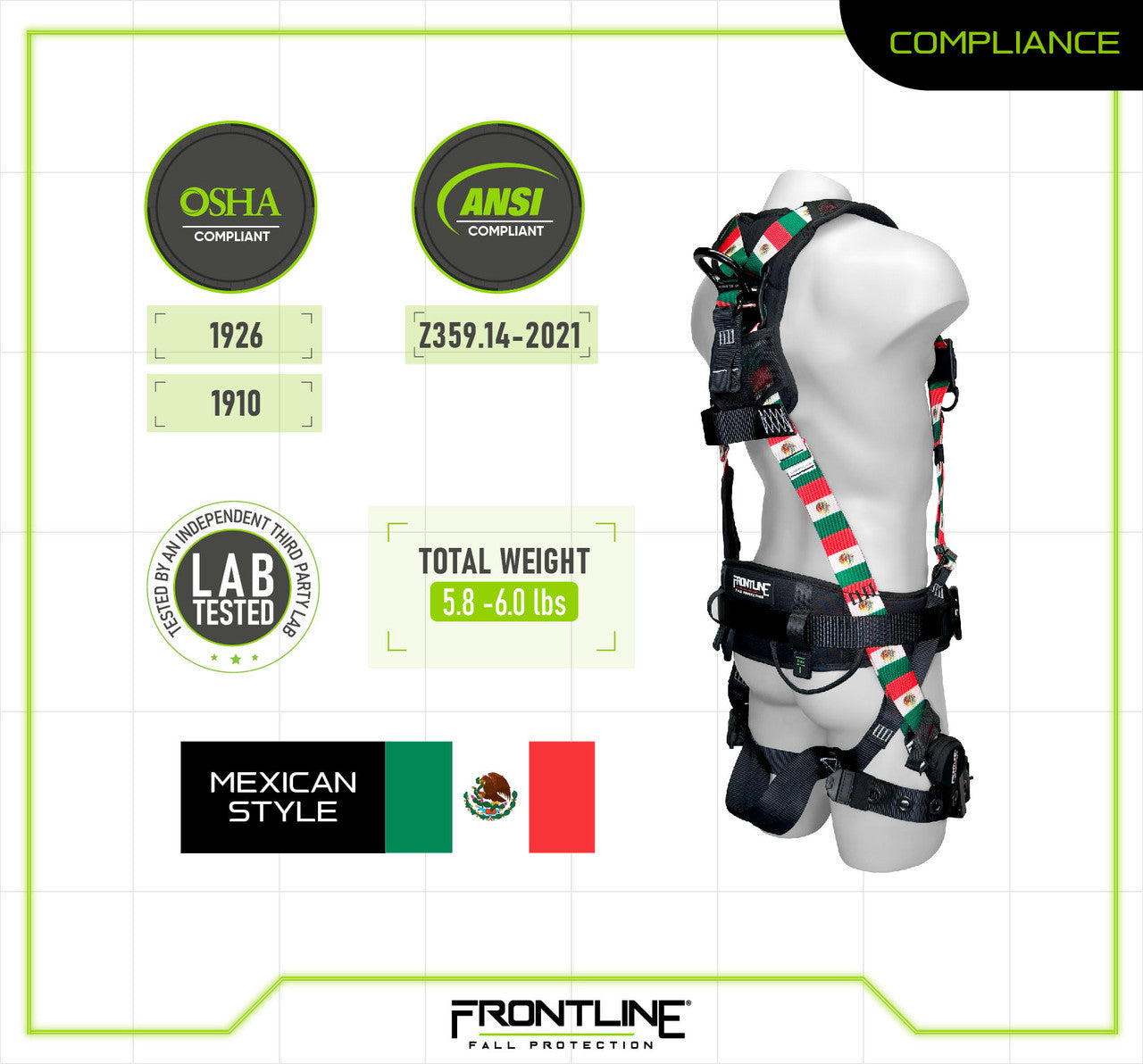 Frontline 110CTB-ML-MX Combat™ Mexican Style Full Body Harness with Aluminum Hardware and Suspension Trauma Straps