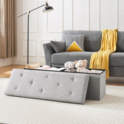 Light Grey Linen Upholstered Bedroom Living Room Entryway Storage Bench Ottoman
