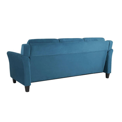 Modern 3-Seater Upholstered Sofa in Blue Microfiber with Button Tufted Cushions