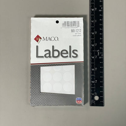 MACO Round White (6 PACK) Color-Coding Labels  3/4” Dia. 6000 Labels MR-1212