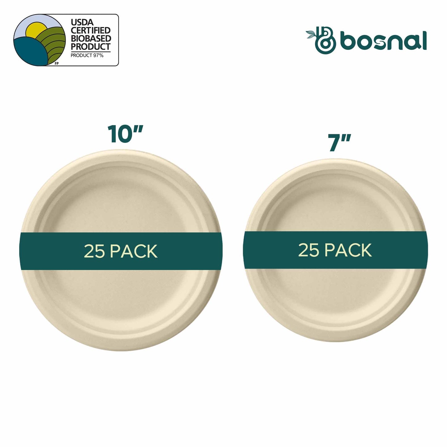 Bosnal – Sugarcane Bagasse Compostable 10 inch and 7 inch Round Plates