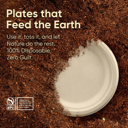 Bosnal - Sugarcane Bagasse Compostable Plates, 10 inch, Round