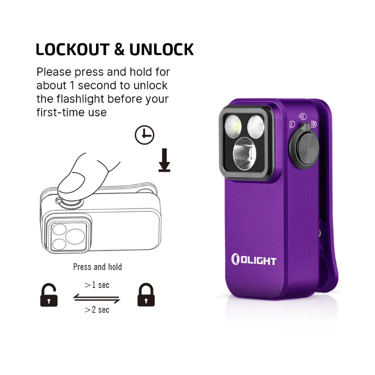 OLIGHT OCLIPPROPU Oclip Pro Clip on Flashlight with Floodlight - Purple