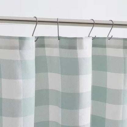 72-inch 100-Percent Cotton Fabric Shower Curtain with Green White Plaid Pattern