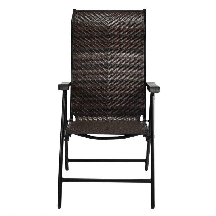 Outdoor Folding Steel Frame Rattan Patio Chair with Armrest in Brown