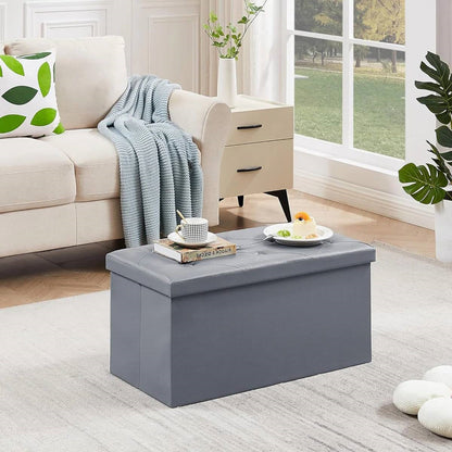 30-inch Light Grey Faux Leather Upholstered End of Bed Storage Bench Ottoman