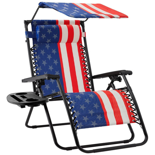 USA American Flag Zero Gravity Reclining Patio Lounge Chair with Canopy