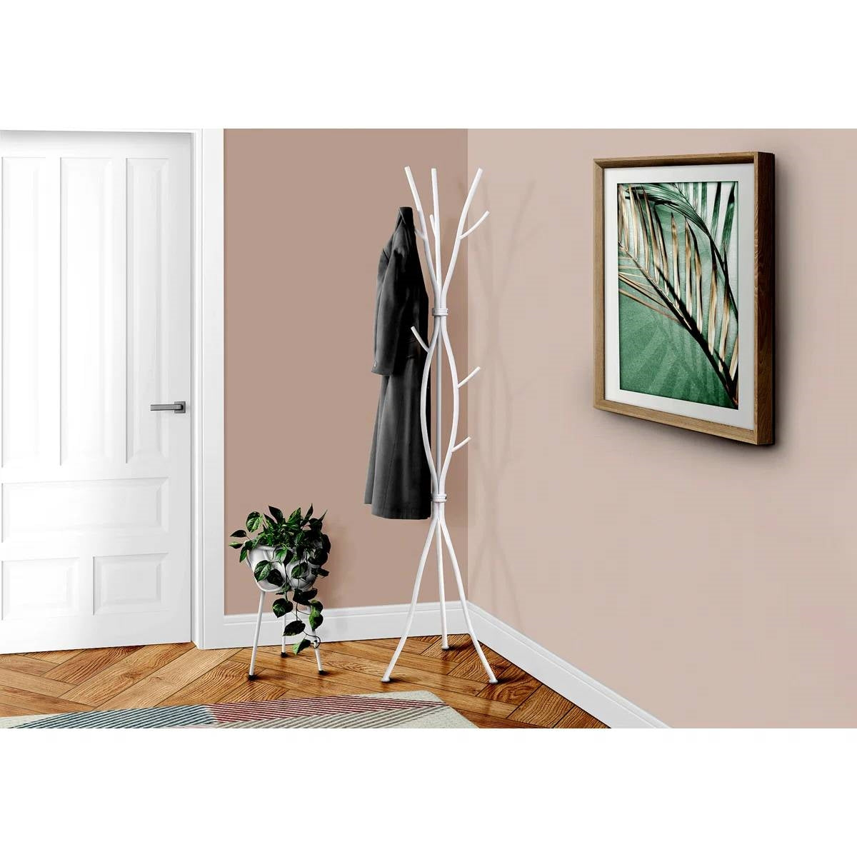 74-inch White Metal Coat Rack Entryway Hall Tree Umbrella Stand