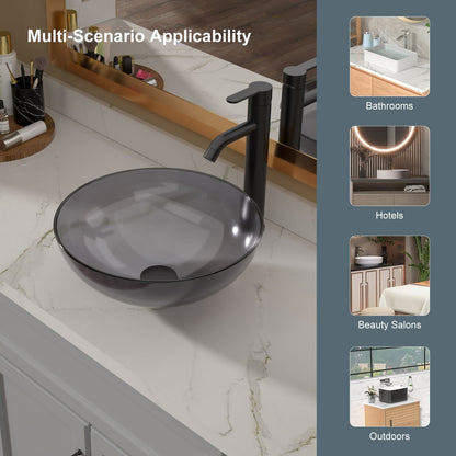Above Counter Artistic Tempered Glass Bathroom Sink Transparent Counter Top Bathroom Single Bowl Vessel Basin
