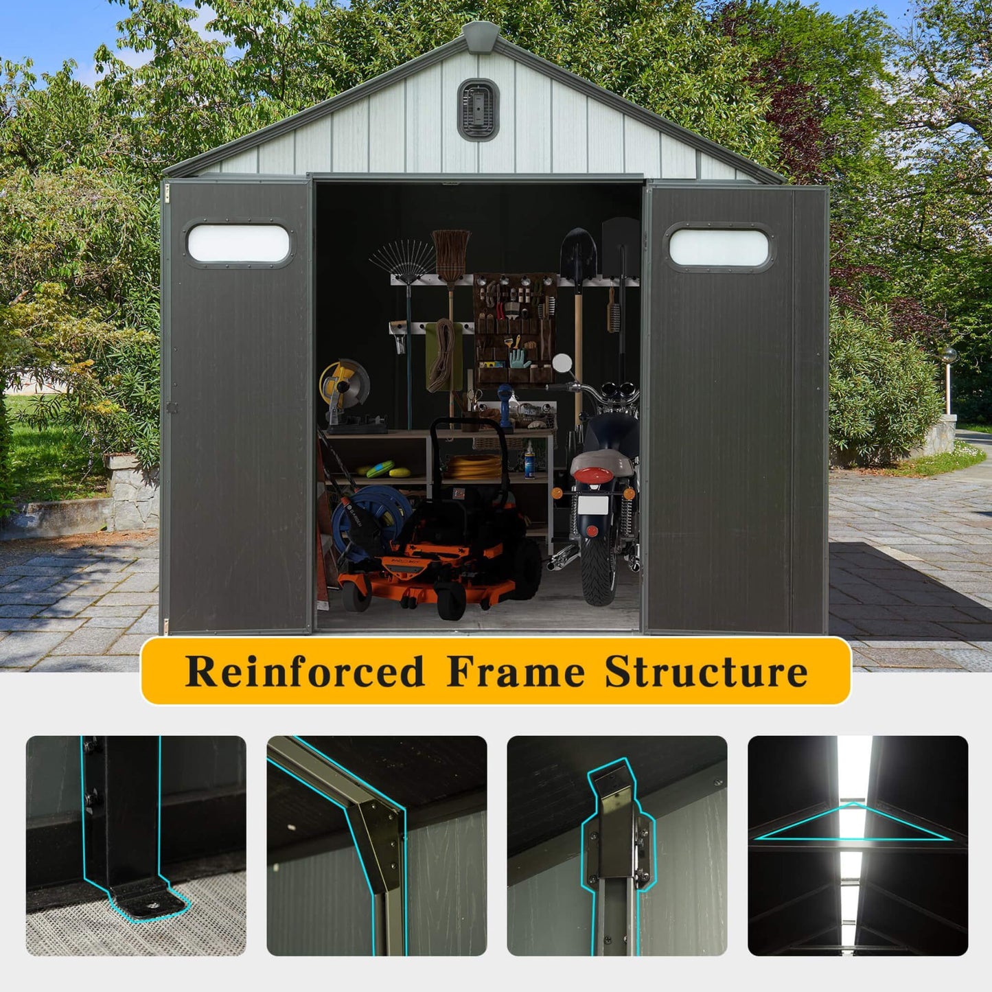 [06X08FT] Alora Heavy-Duty Outdoor All-Weather Resin Storage Shed With Lockable Doors, Windows, And Vents (SAK39874)