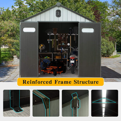 [06X08FT] Alora Heavy-Duty Outdoor All-Weather Resin Storage Shed With Lockable Doors, Windows, And Vents (SAK39874)