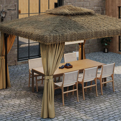 Alora Outdoor Double Canopy Aluminum Patio Gazebo With Hawaiian Thatch Roof (SAK39068)