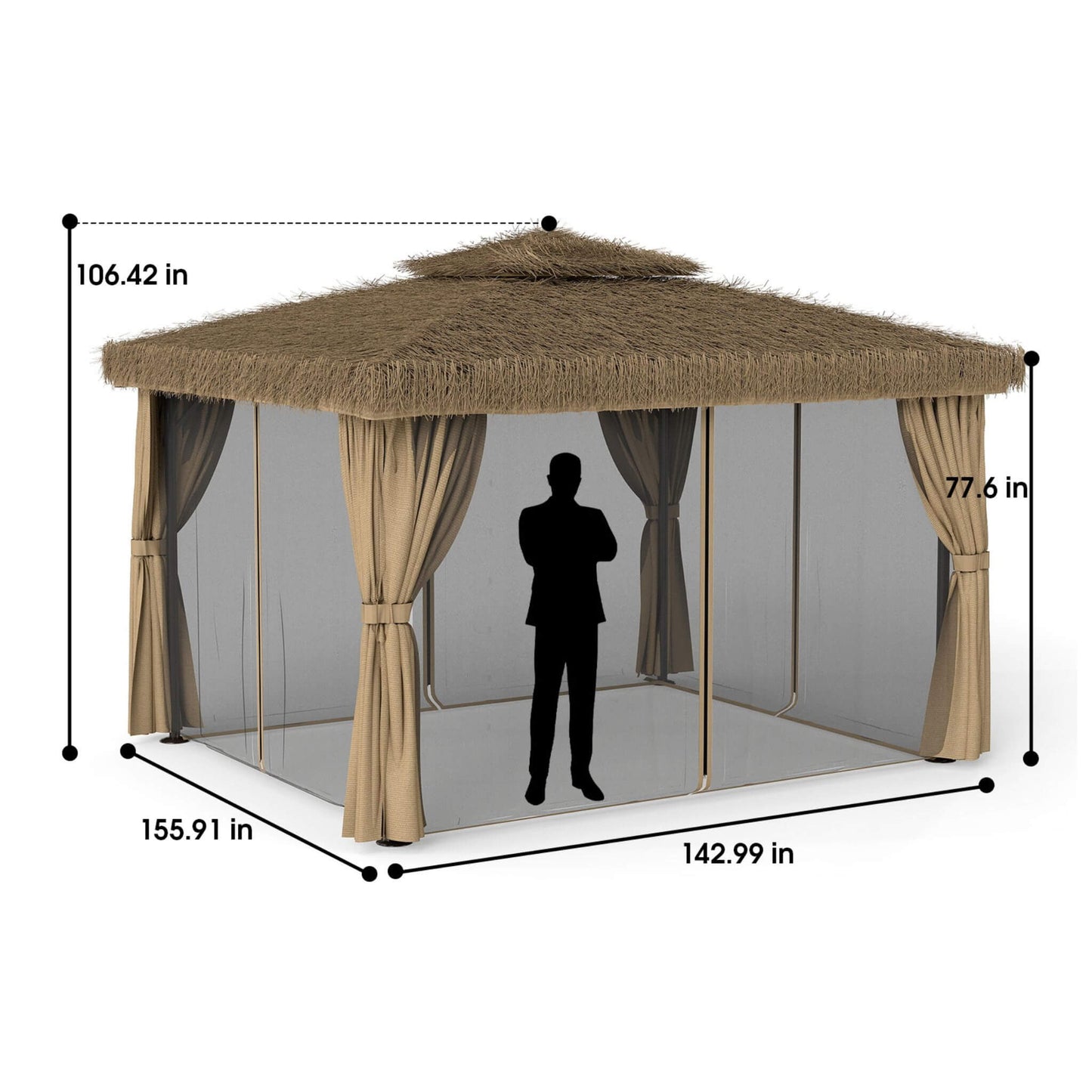 Alora Outdoor Double Canopy Aluminum Patio Gazebo With Hawaiian Thatch Roof (SAK39068)
