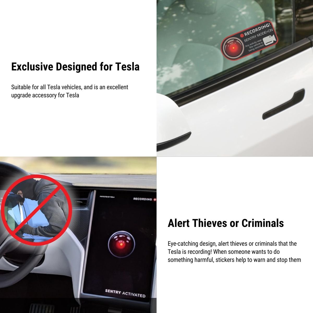 Anti-Theft Warning Sentry Mode Clings (4pcs) for Tesla