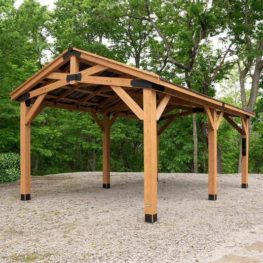 [12X20FT] Alora Premium All Cedar Wooden Carport Pavilion Gazebo With Sloped Hardtop Steel Roof (92758314)