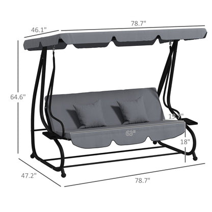 Swing Bench Free Standing Porch with Adjustable Canopy Cushion and Pillows