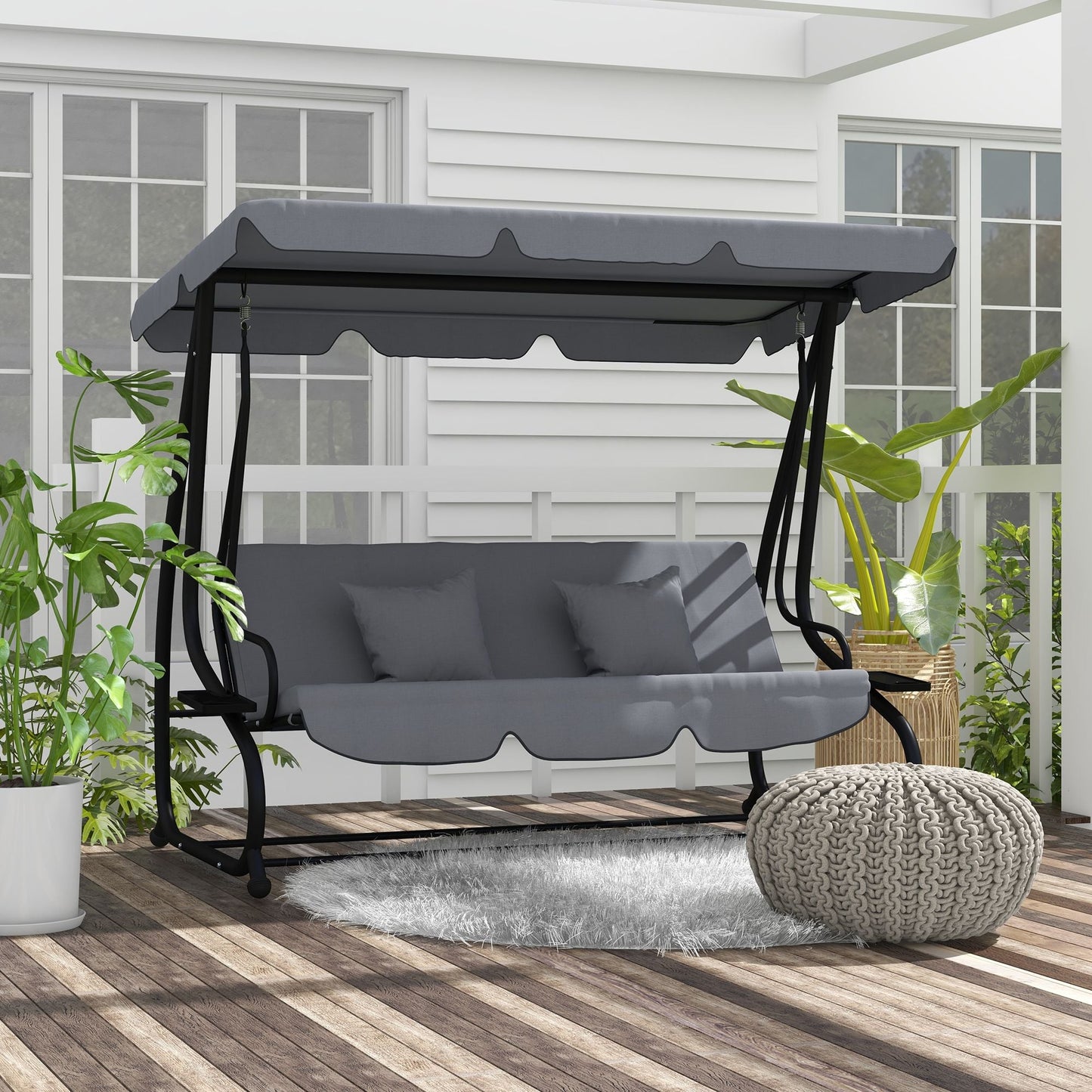 Swing Bench Free Standing Porch with Adjustable Canopy Cushion and Pillows