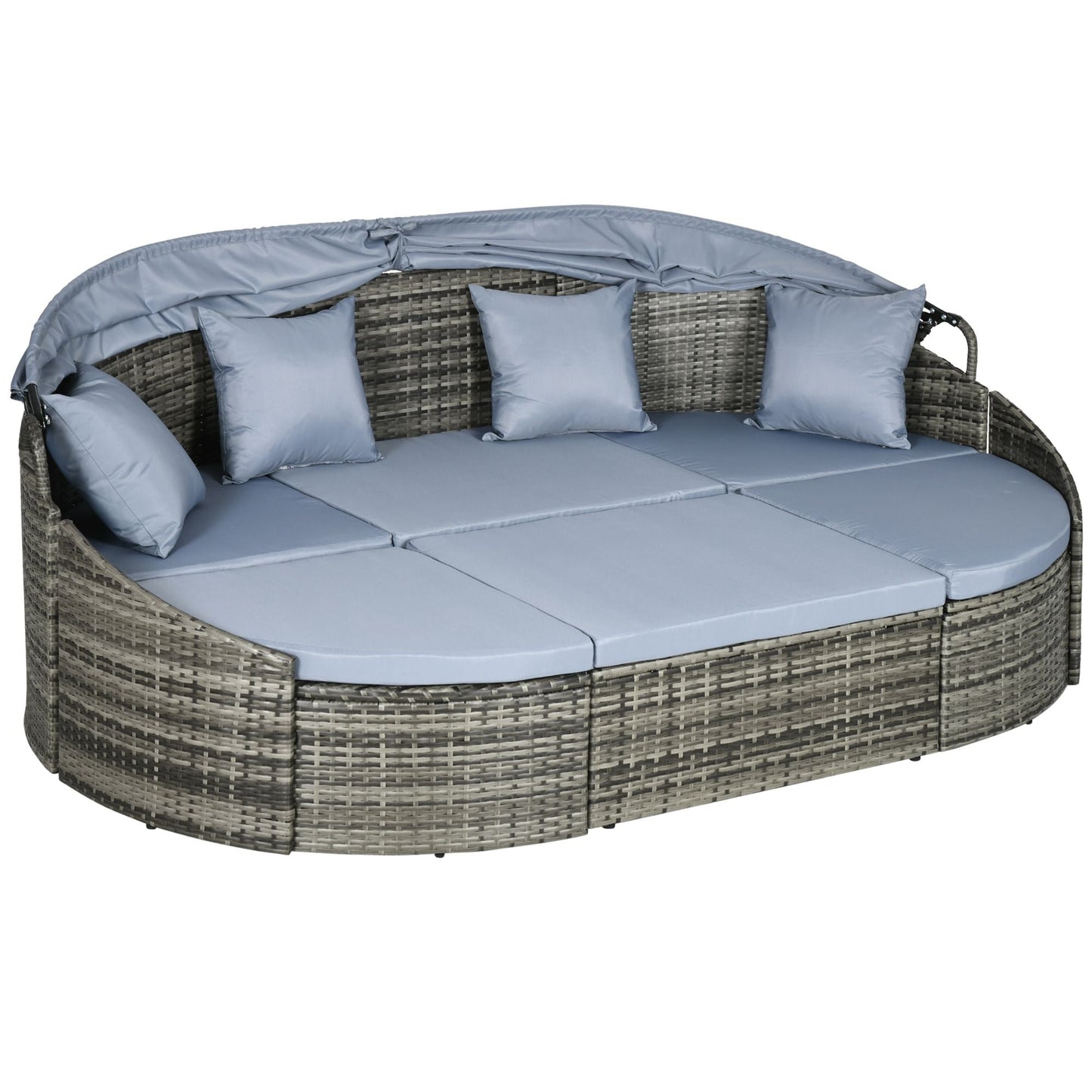 Rattan Daybed with Canopy, Convertible Sectional, Light Grey for Outdoor Use