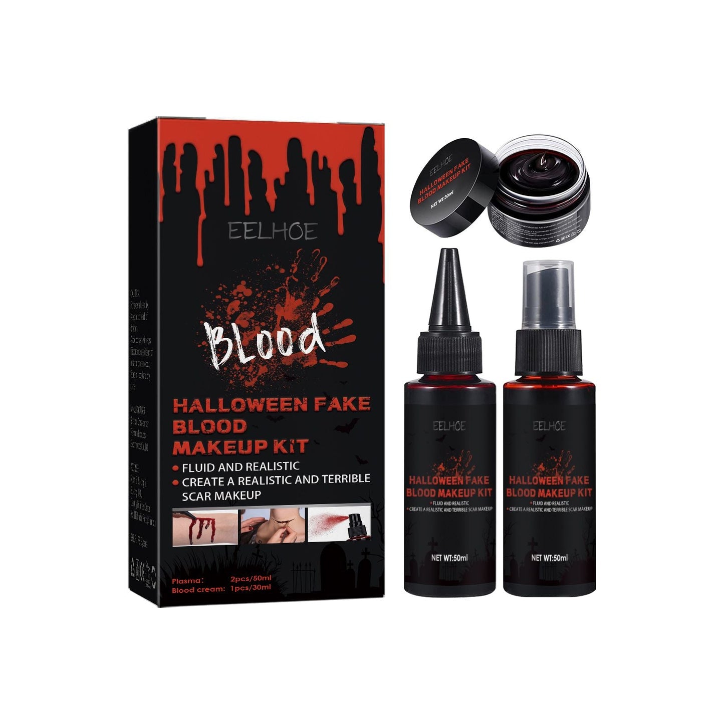 EELHOE Halloween Fake Blood Makeup Set, y Atmosphere Realistic Skin Wax Fake Blood Special Effects Makeup Set