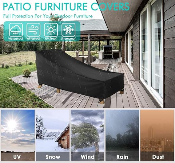 WLEAFJ Patio Chaise Lounge Cover Waterproof, Heavy Duty Outdoor Lounge Chair Covers,