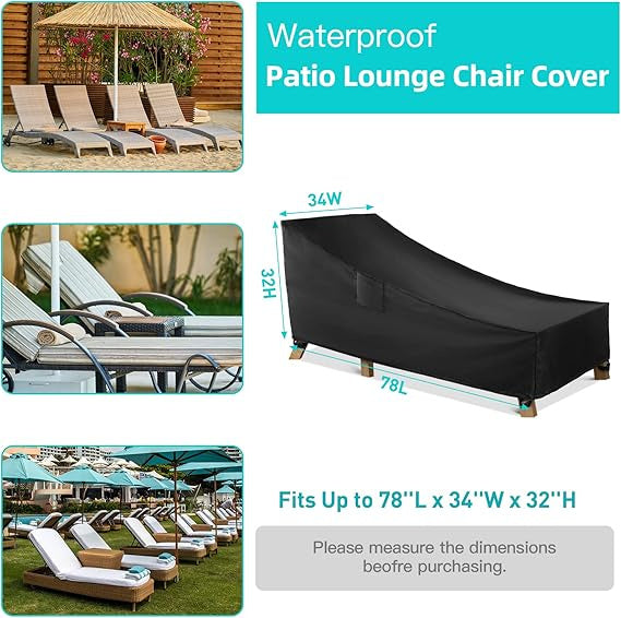 WLEAFJ Patio Chaise Lounge Cover Waterproof, Heavy Duty Outdoor Lounge Chair Covers,