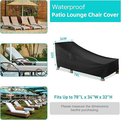 WLEAFJ Patio Chaise Lounge Cover Waterproof, Heavy Duty Outdoor Lounge Chair Covers,