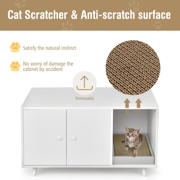 Cat Litter Box Enclosure with Divider and Double Doors