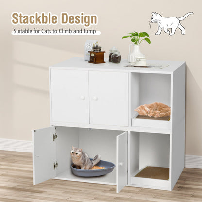 Cat Litter Box Enclosure with Divider and Double Doors