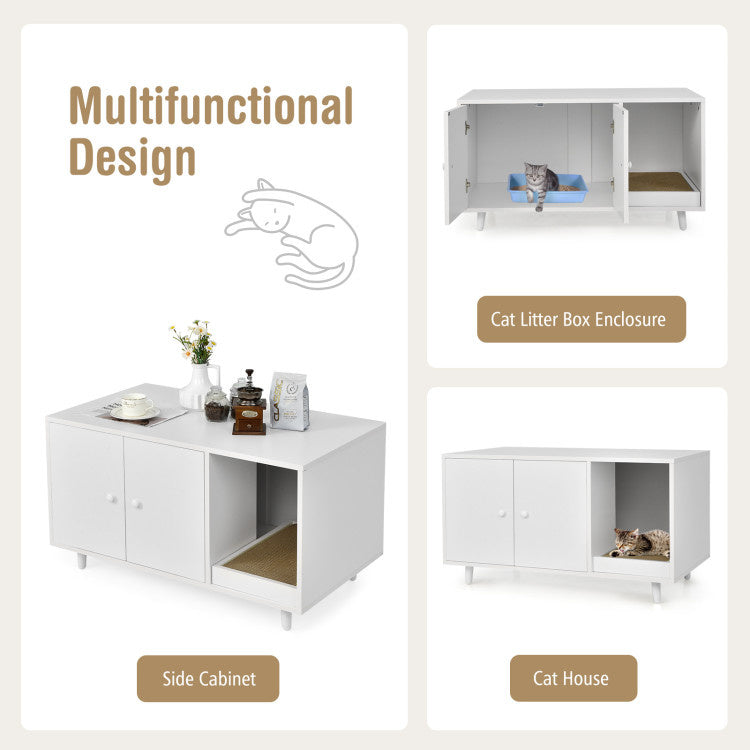 Cat Litter Box Enclosure with Divider and Double Doors