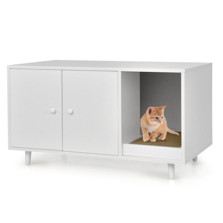 Cat Litter Box Enclosure with Divider and Double Doors