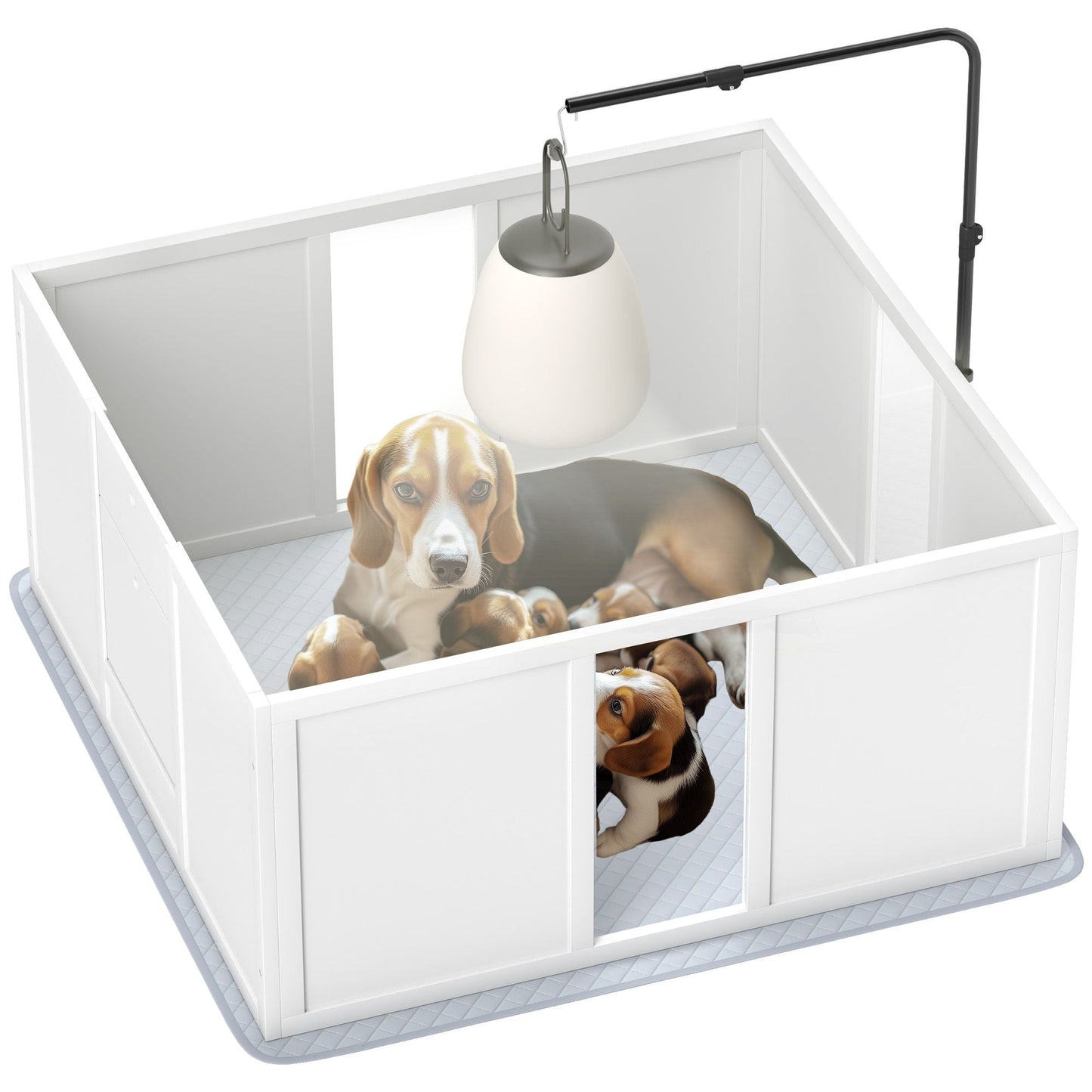 PawHut Whelping Box for Dogs, Newborn Puppy Supplies with Retractable Light Stand, Waterproof Pee Pad, Adjustable Height Door for Small and Medium Breed Dogs, 39" x 38"