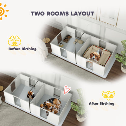 PawHut Whelping Box for Dogs, Newborn Puppy Supplies with Retractable Light Stand, Waterproof Pee Pad, Adjustable Height Door for Small and Medium Breed Dogs, 77" x 38"