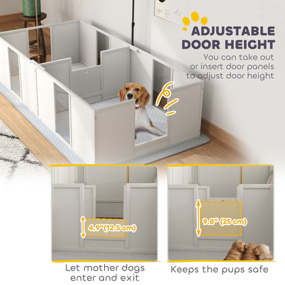 PawHut Whelping Box for Dogs, Newborn Puppy Supplies with Retractable Light Stand, Waterproof Pee Pad, Adjustable Height Door for Small and Medium Breed Dogs, 77" x 38"