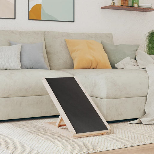 Dog Ramp Grey Solid Fir Wood, Polyester 27.6 x 13.8 in Foldable