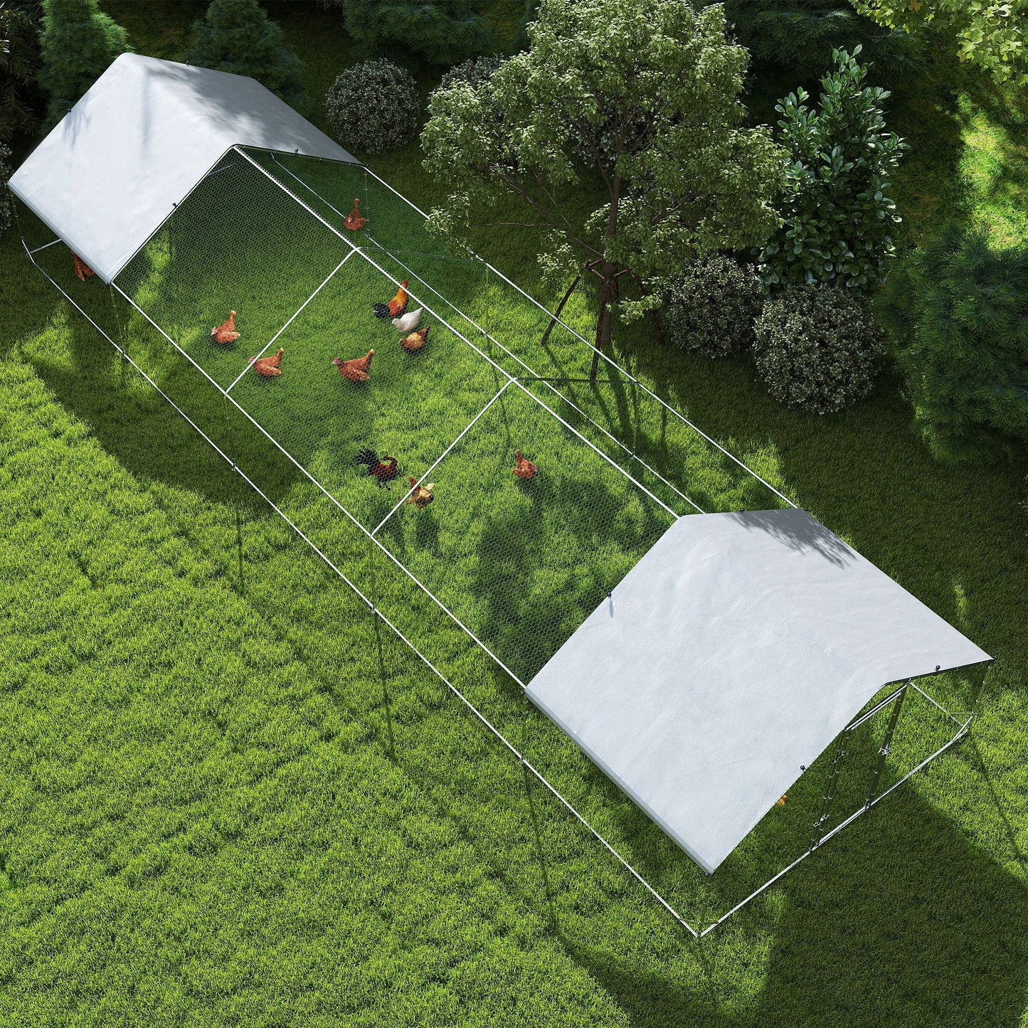 Large Chicken Coop with Waterproof and Anti-UV Cover, Spire Shaped for Outdoor and Yard Farm Use, 9.8' x 32.8' x 6.4'