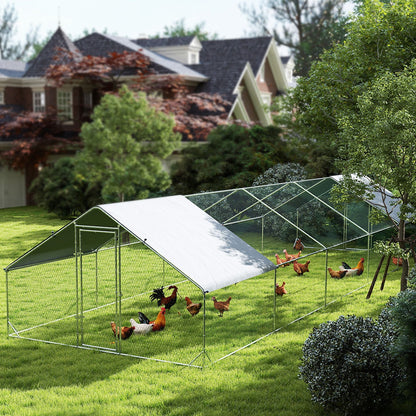 Large Chicken Coop with Waterproof and Anti-UV Cover, Spire Shaped for Outdoor and Yard Farm Use, 9.8' x 32.8' x 6.4'
