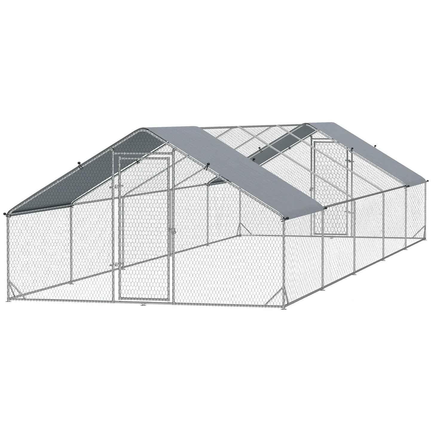 Large Chicken Coop with Waterproof and Anti-UV Cover, Spire Shaped for Outdoor and Yard Farm Use, 9.8' x 32.8' x 6.4'