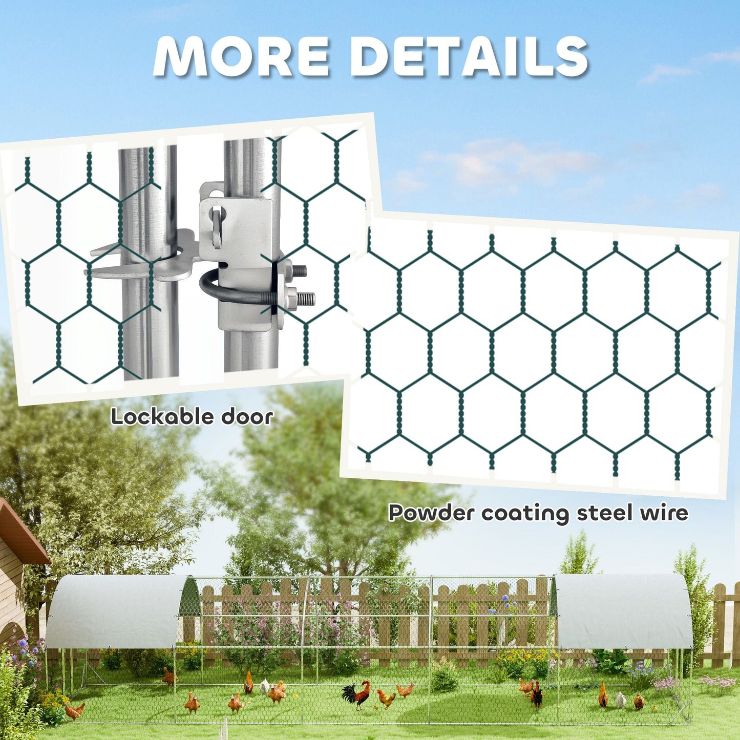 Large Chicken Coop with Waterproof and Anti-UV Cover, Spire Shaped for Outdoor and Yard Farm Use, 9.8' x 32.8' x 6.4'