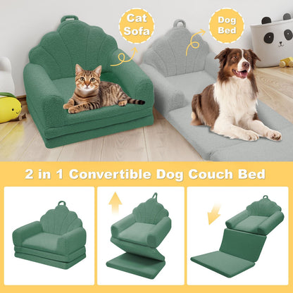 Shell-Shaped Convertible Dog Bed Sofa (22.8"x18.8"x15.7"): 2-in-1 Pet Bed & Couch With Machine-Washable Cover, Stylish Colors For Small/Medium/Large Dogs & Cats