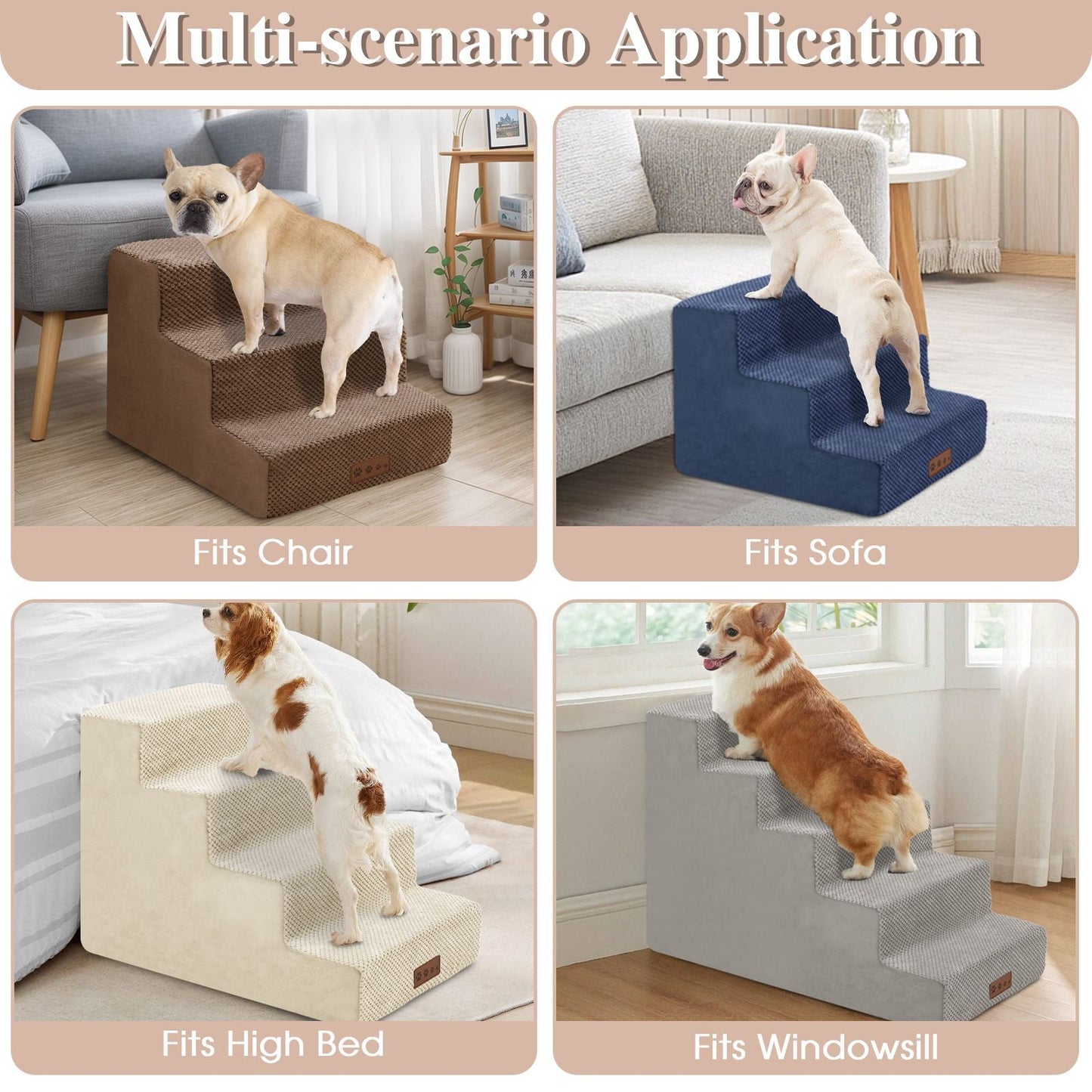 Dog Stairs For High Beds And Sofas - Pet Stairs For Older Dogs And Cats With Removable, Washable Covers And Non-slip Bottoms