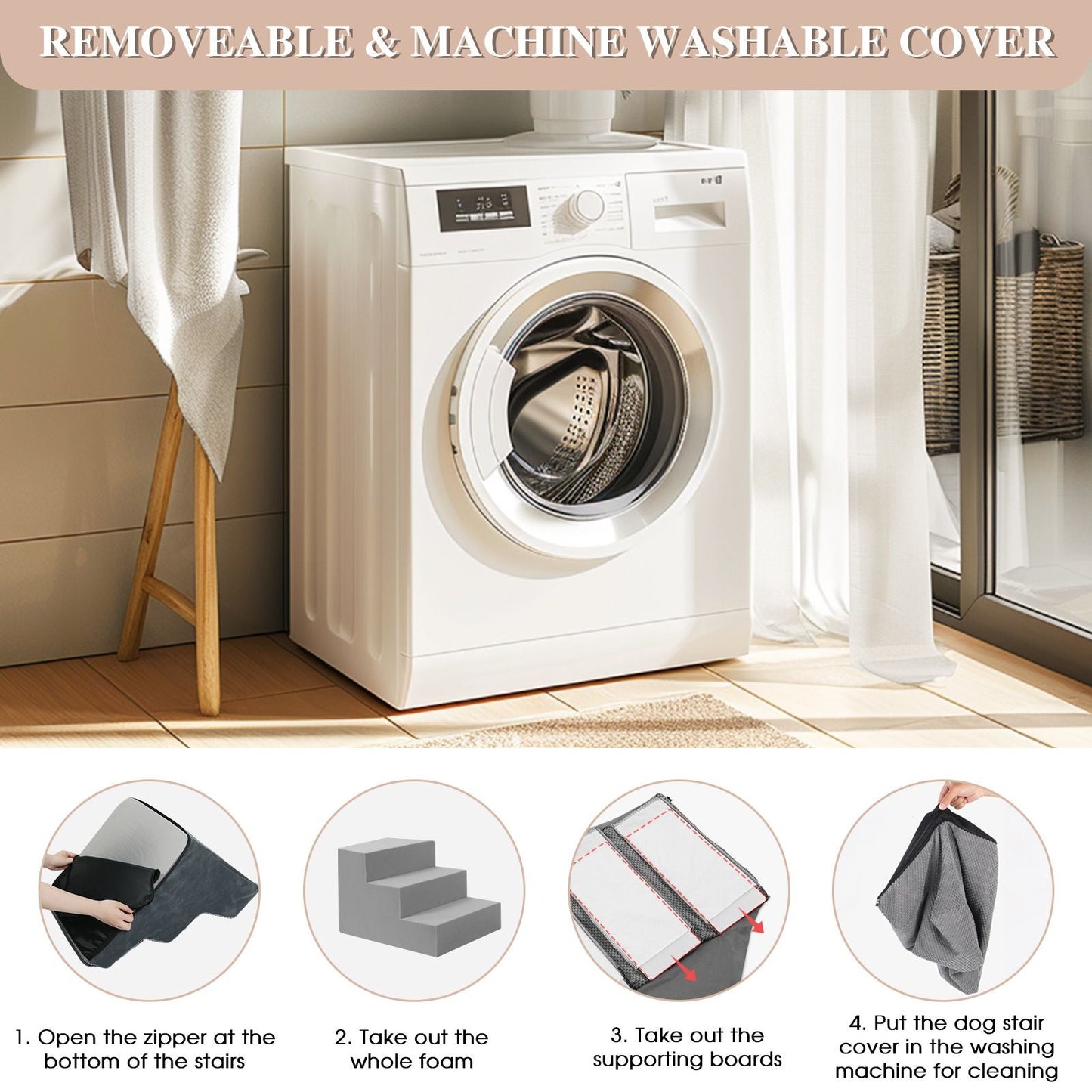 Dog Stairs For High Beds And Sofas - Pet Stairs For Older Dogs And Cats With Removable, Washable Covers And Non-slip Bottoms