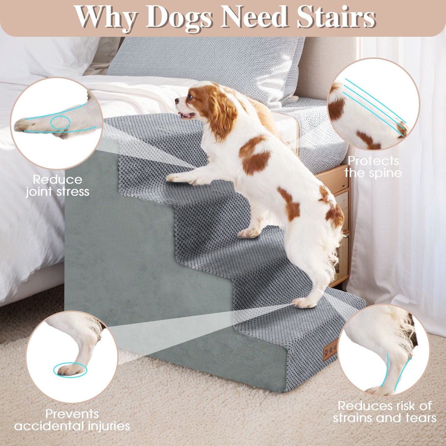 Dog Stairs For High Beds And Sofas - Pet Stairs For Older Dogs And Cats With Removable, Washable Covers And Non-slip Bottoms