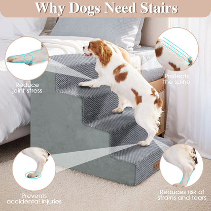 Dog Stairs For High Beds And Sofas - Pet Stairs For Older Dogs And Cats With Removable, Washable Covers And Non-slip Bottoms