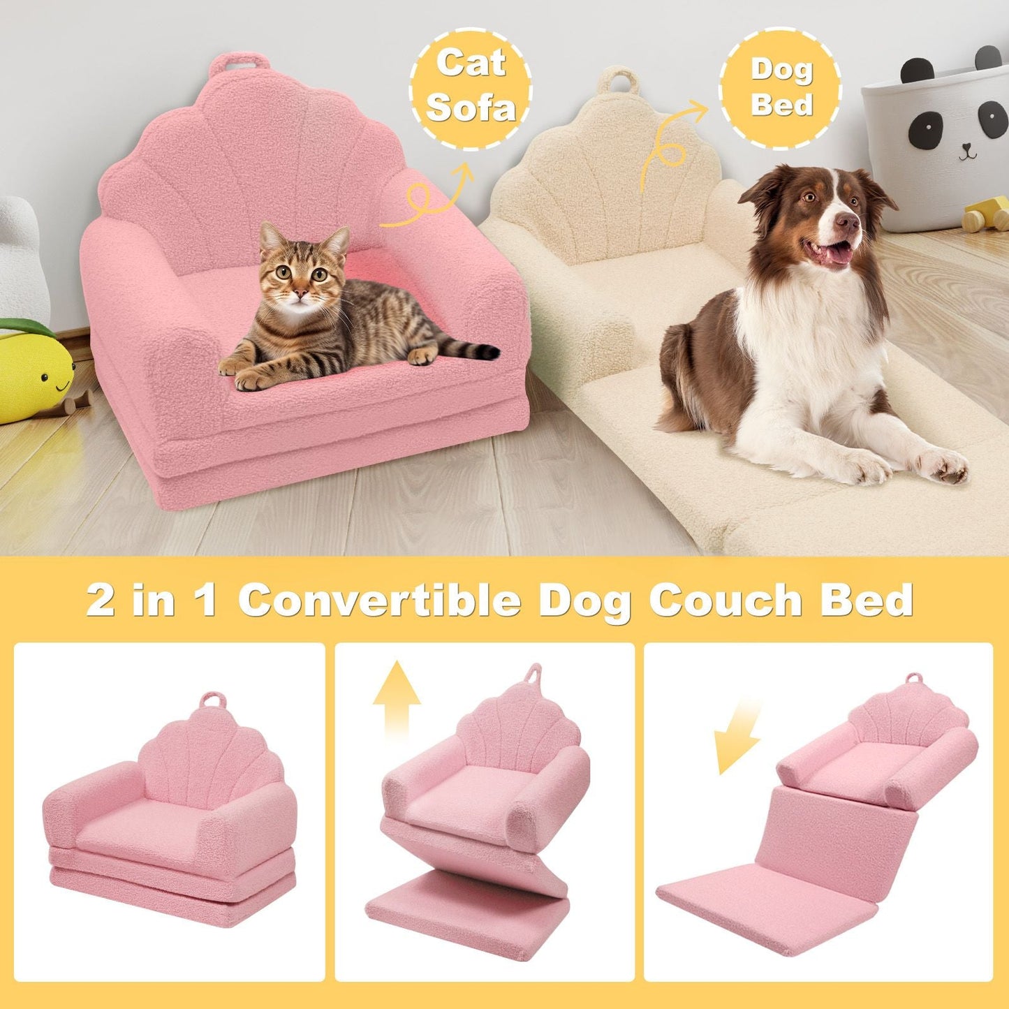 Shell-Shaped Convertible Dog Bed Sofa (22.8"x18.8"x15.7"): 2-in-1 Pet Bed & Couch With Machine-Washable Cover, Stylish Colors For Small/Medium/Large Dogs & Cats