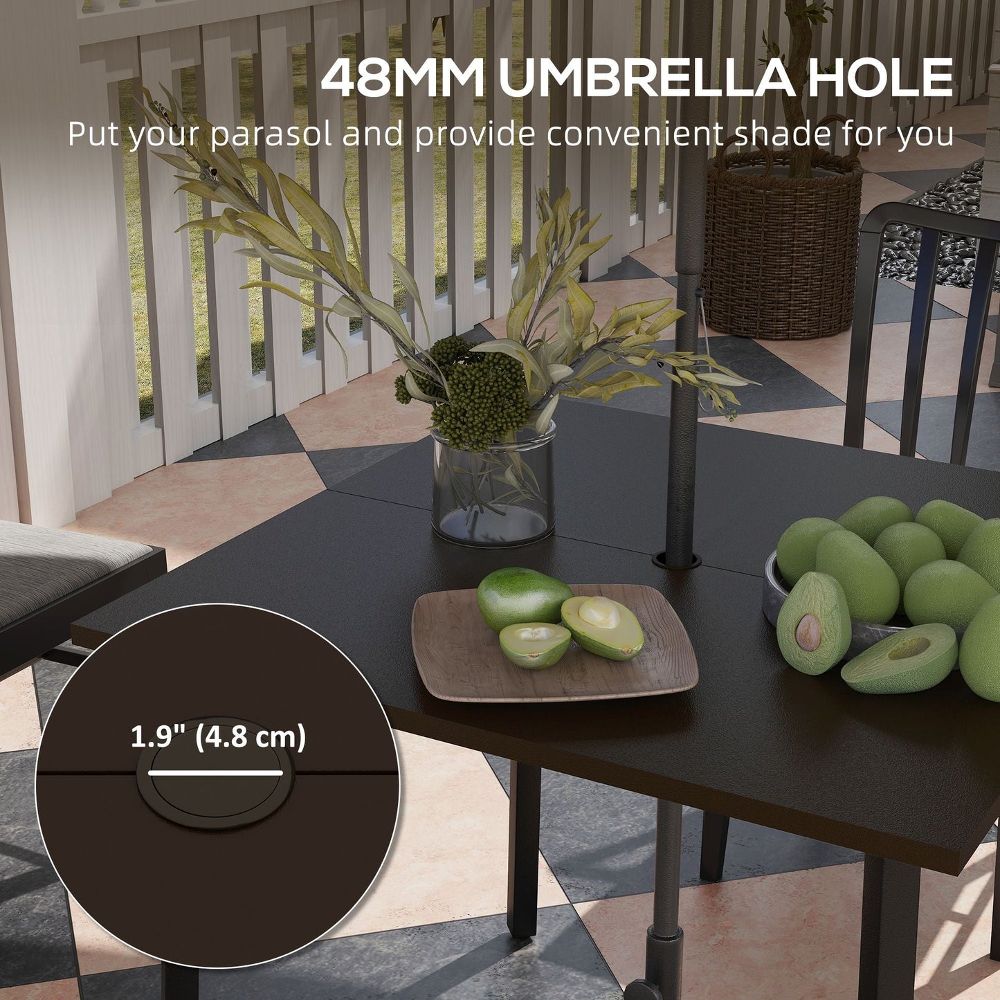 Patio Dining Table with Umbrella Hole for 4 People, Aluminium Legs, for Backyard Lawn Balcony, 31.5" x 31.5", Brown