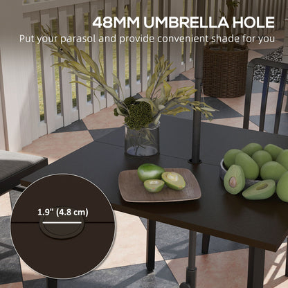 Patio Dining Table with Umbrella Hole for 4 People, Aluminium Legs, for Backyard Lawn Balcony, 31.5" x 31.5", Brown