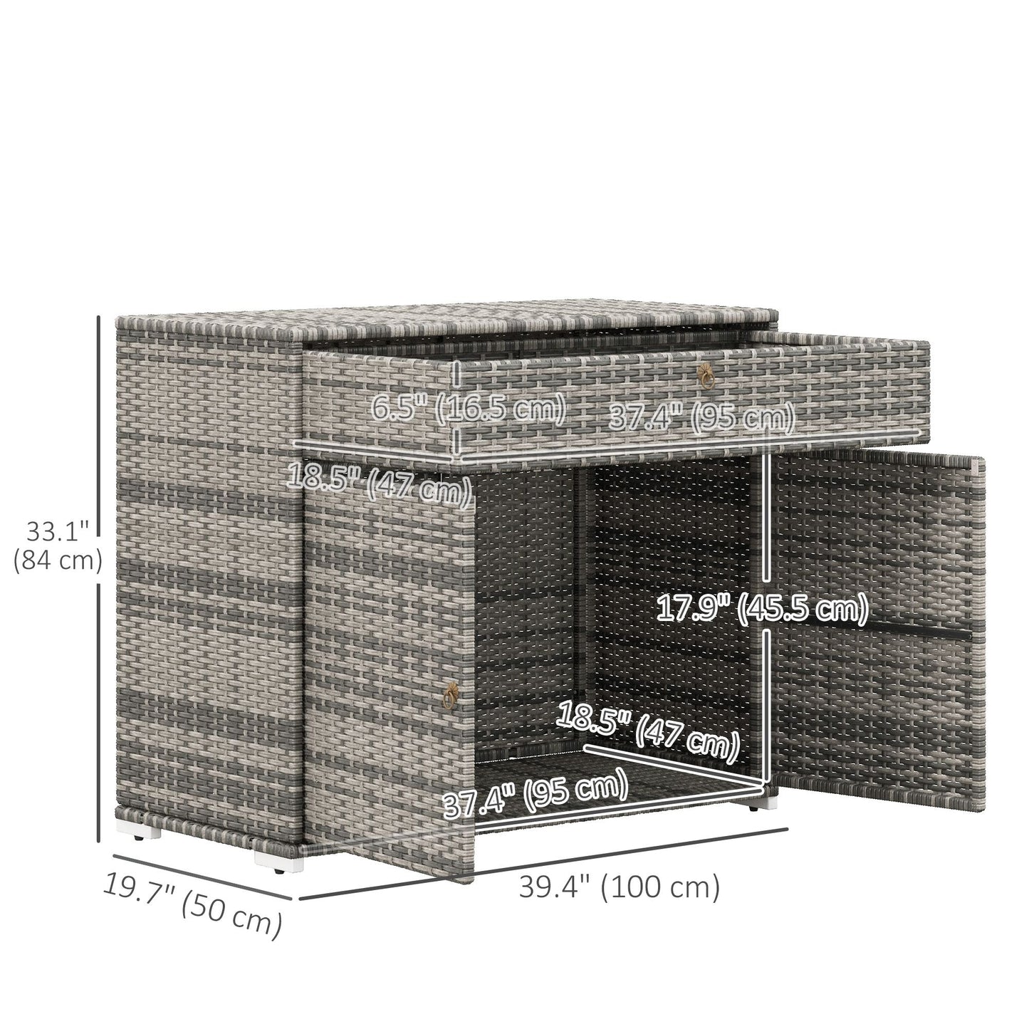 Outdoor Storage Cabinet, Wicker 2-Door Pool Towel Storage Cabinet with Drawer, PE Rattan Pool Organizer, Grey